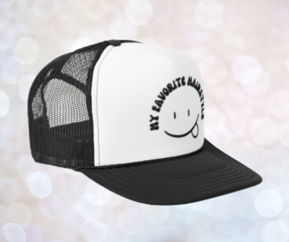MY FAVORITE HAIRSTLYE TRUCKER HAT โ The Messy Bun Manifesto - Pink & Black