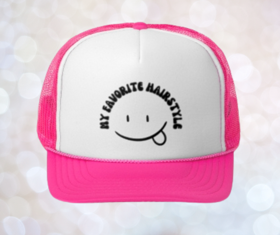 MY FAVORITE HAIRSTLYE TRUCKER HAT โ The Messy Bun Manifesto - Pink & Black