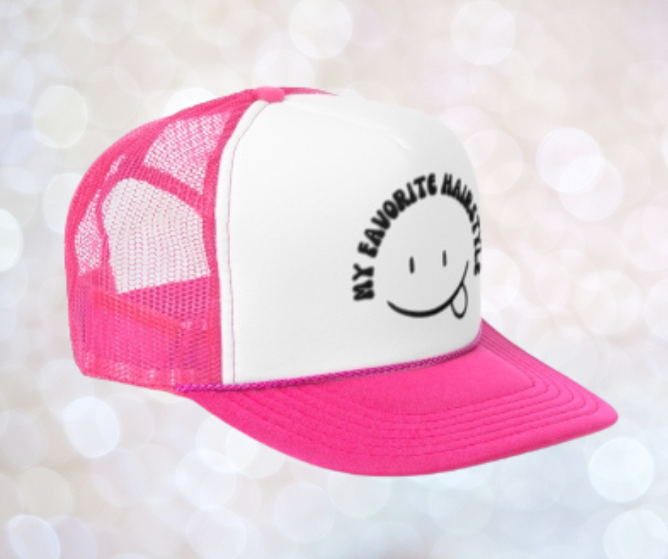 MY FAVORITE HAIRSTLYE TRUCKER HAT โ The Messy Bun Manifesto - Pink & Black